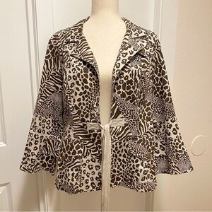 XCVI Petite XL Mixed Animal Print Jacket Statement Sleeves Cheetah Leopard PXL